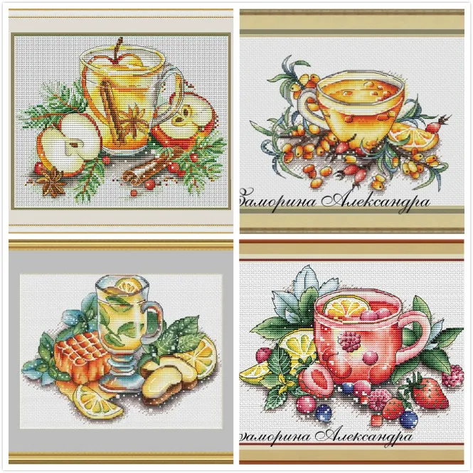 

Fruit tea 2 counted 16CT 14CT 18CT DIY Cross Stitch Sets Chinese Cross-stitch Kits Embroidery Needlework