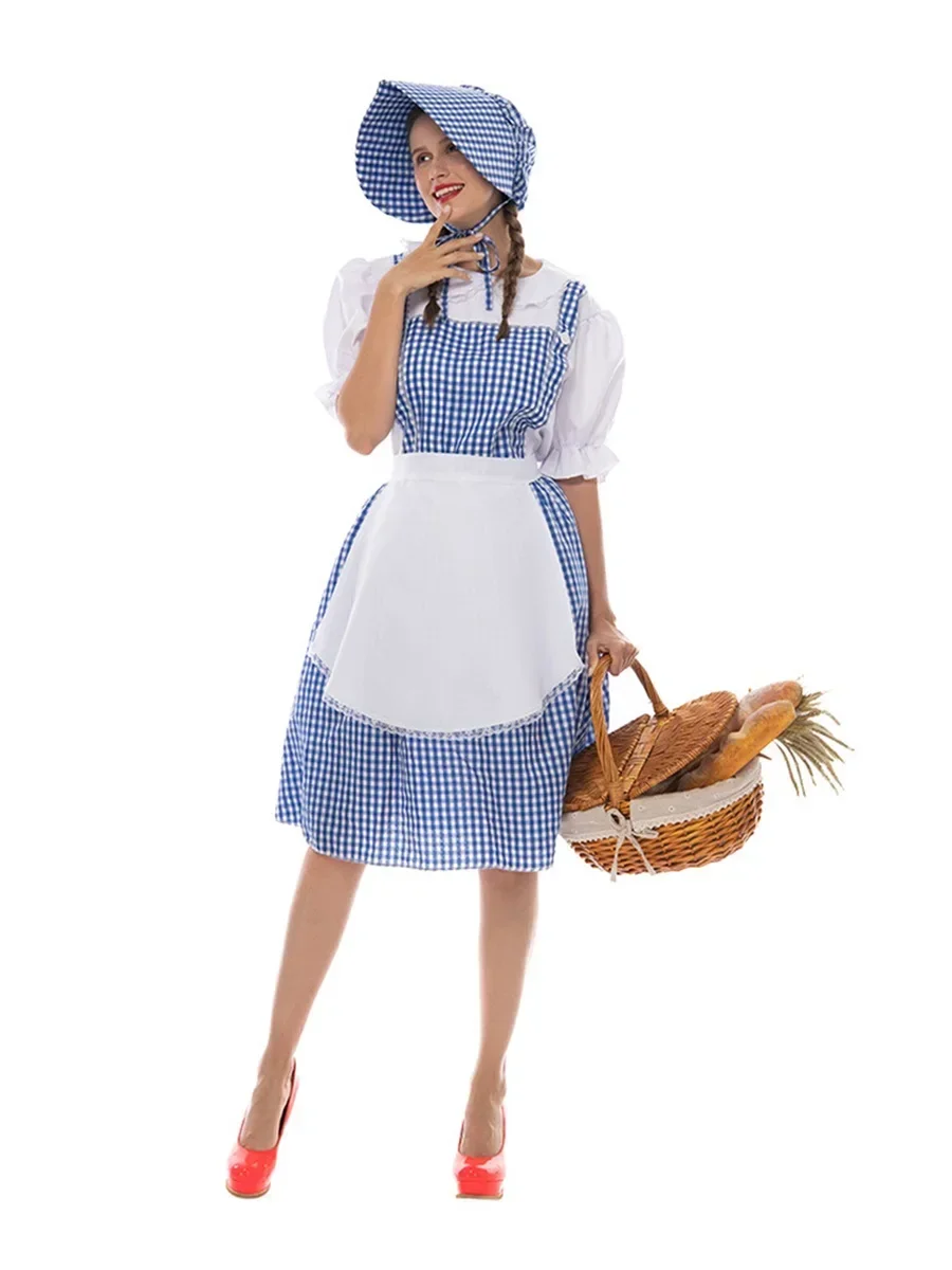 Женский костюм феи на Хэллоуин клетчатое платье с короткими рукавами и принтом