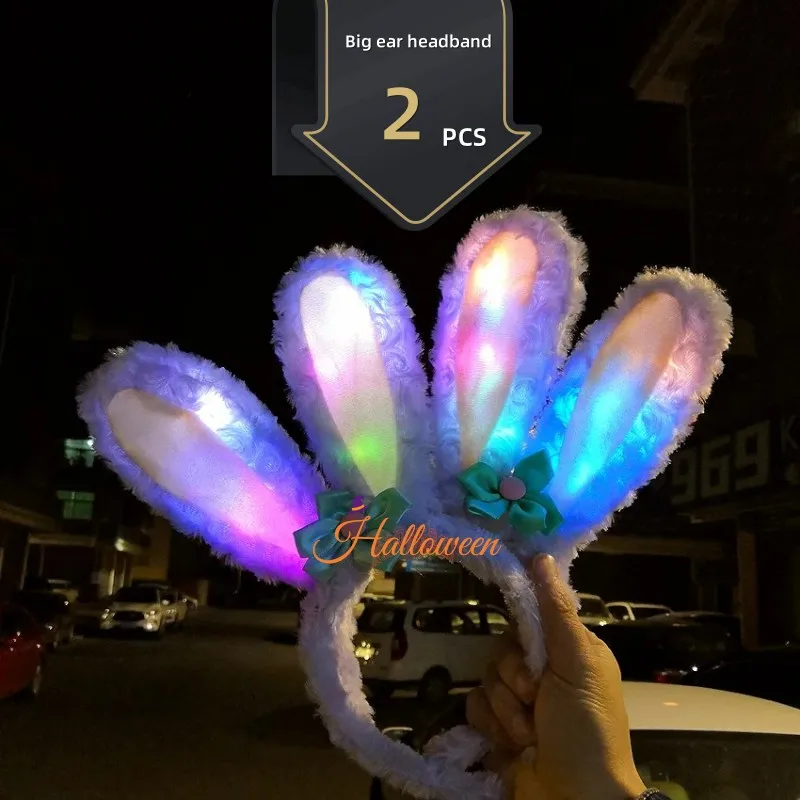 2pcs Luminous Cat Ear Happy Birthday Headband Girl Baby Birthday Party Festival Glow In Dark Hairband Hair Accessories Fashion