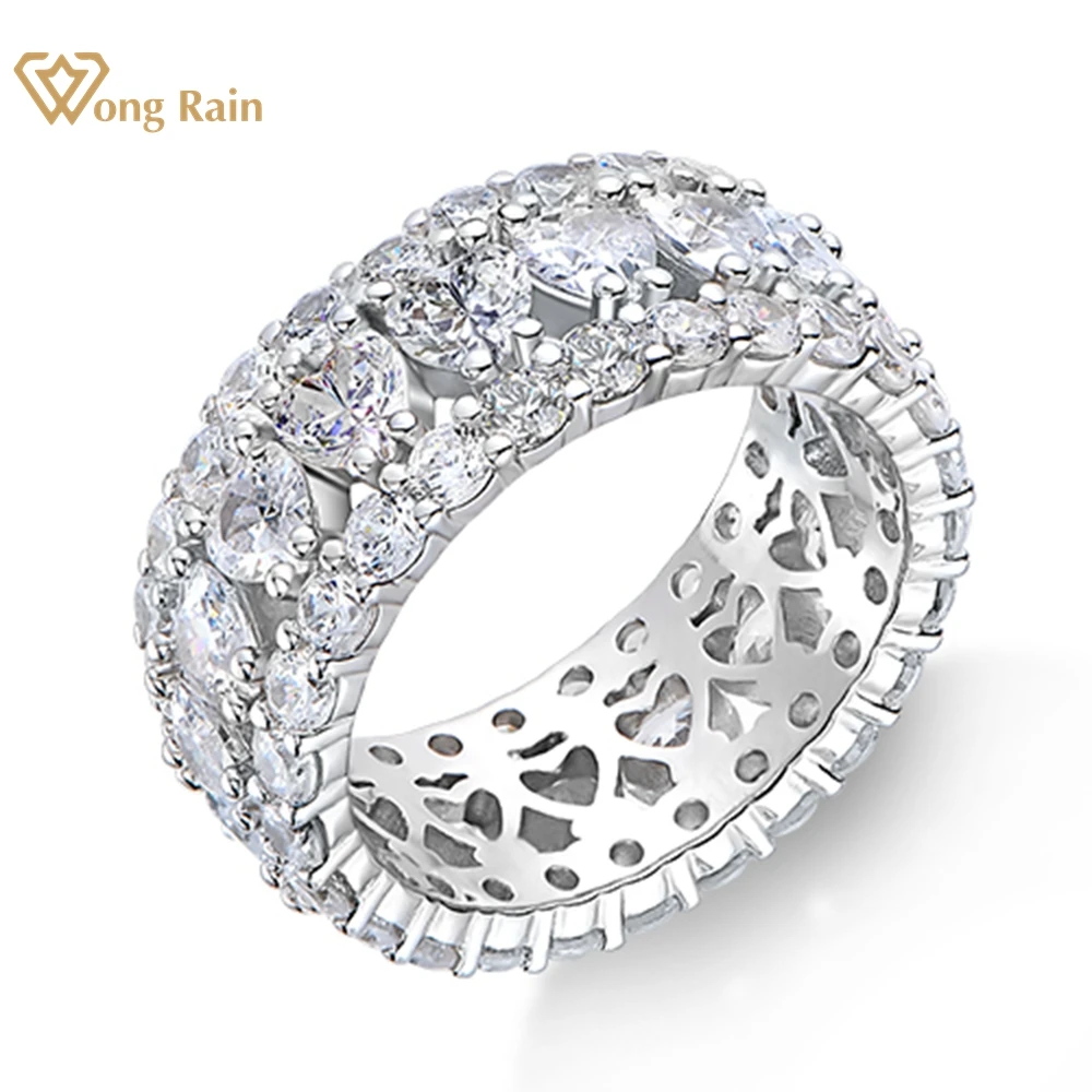 

Wong Rain 925 Sterling Silver 3EX Heart VVS White Sapphire Created Moissanite Row Diamond Ring Fine Jewelry Gift Drop Shipping