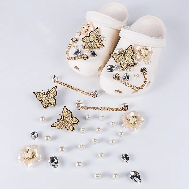 Luxury Metal Croc Charm Gibits Bling Designer Shoe Charm Accessories Set   Clogs Shoe Decorations Luxury Women Shoes Decorations