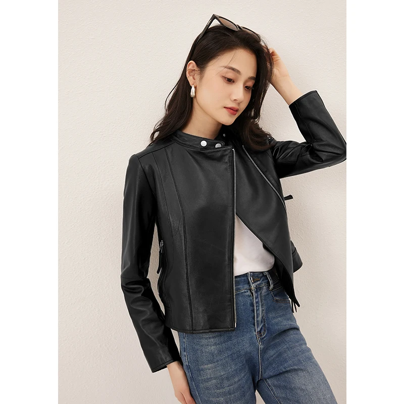 High-quality Sheepskin  Casaco Feminino Inverno 2023 Zippers  High Street  Real Leather Jacket Women  Zippers  Genuine Leather enlarge