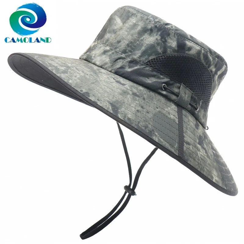 

CAMOLAND Summer UV Protection Sun Hats For Women Men Outdoor Wide Brim Hiking Fishing Hats Breathable Male Bucket Beach Caps