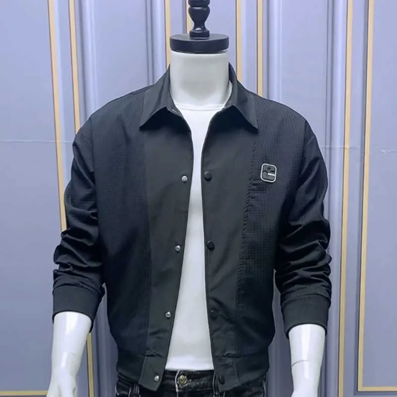 New Outerwear Men's Lapel Simple Fashion Slim fit Spring and Autumn Jacket Letter Embroidery Korean Sle Cargo Top