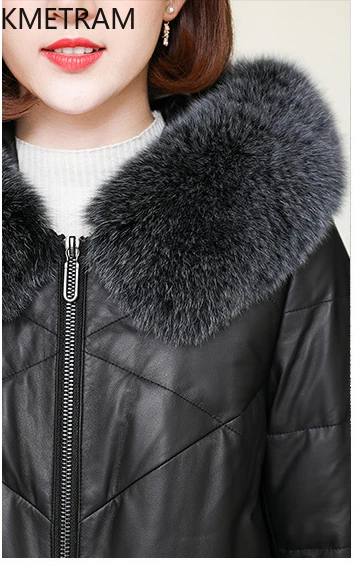 Женская куртка-пуховик из натуральной кожи белого гусиного пуха длинные