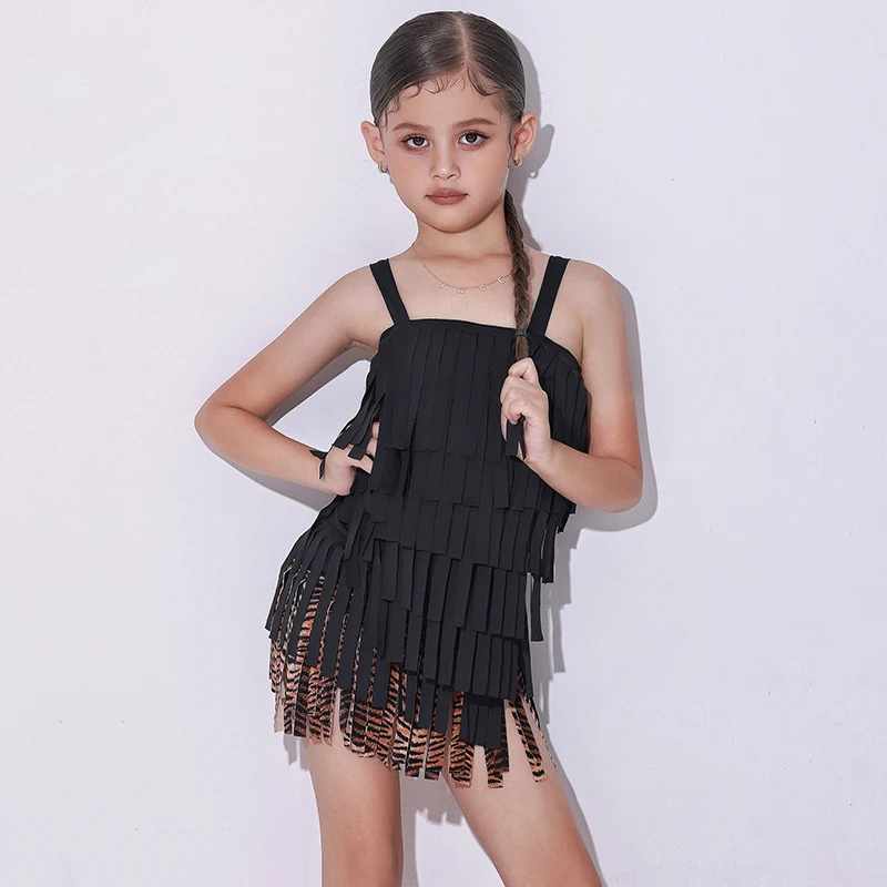 

Высококачественное платье для латиноамериканских танцев для девочек, сексуальное платье с бахромой, одежда для тренировок самбы, чача, танго, детские костюмы для латиноамериканских танцев DW023