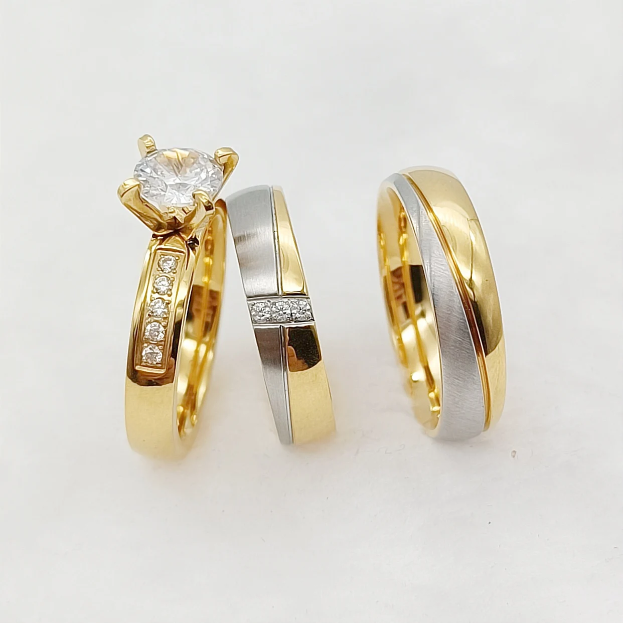

Lovers 3pcs Valentine Anniversary Promise Wedding Engagement Rings Bridal Sets For Couples 18k Gold Plated Jewery