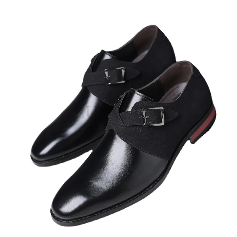 

Business Men Dress Shoes Low Heel Slip on Pointed PU Leather Casual Fashion Solid Color Buckle Breathable The New Listing