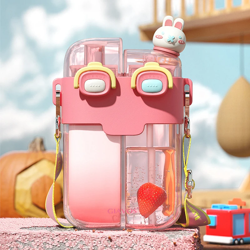 

Summer Cup With Cute Cartoon Print, 530/780ml Water Bottle For Kids And Adults, Portable Outdoor Plastic Tumbler With Straw