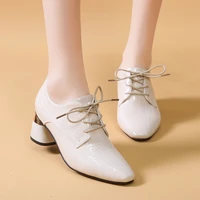 new round mid heel womens single shoes pointed toe high heeled shoes black and white casual office shoes spring and autumn new