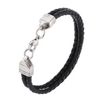 trend black genuine leather rope lobster buckle double 4mm womens bracelet birthday gift