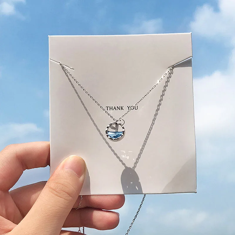 

Romantic Blue Stone Silver Mermaid Tears Foam Necklaces Minimalist Pendant Mermaid Tail Crystal Collares Fine Jewelry for Women