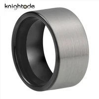 12mm black tungsten carbide men big width thumb ring for casual decoration jewelry ring silvery flat surface brushed comfort fit