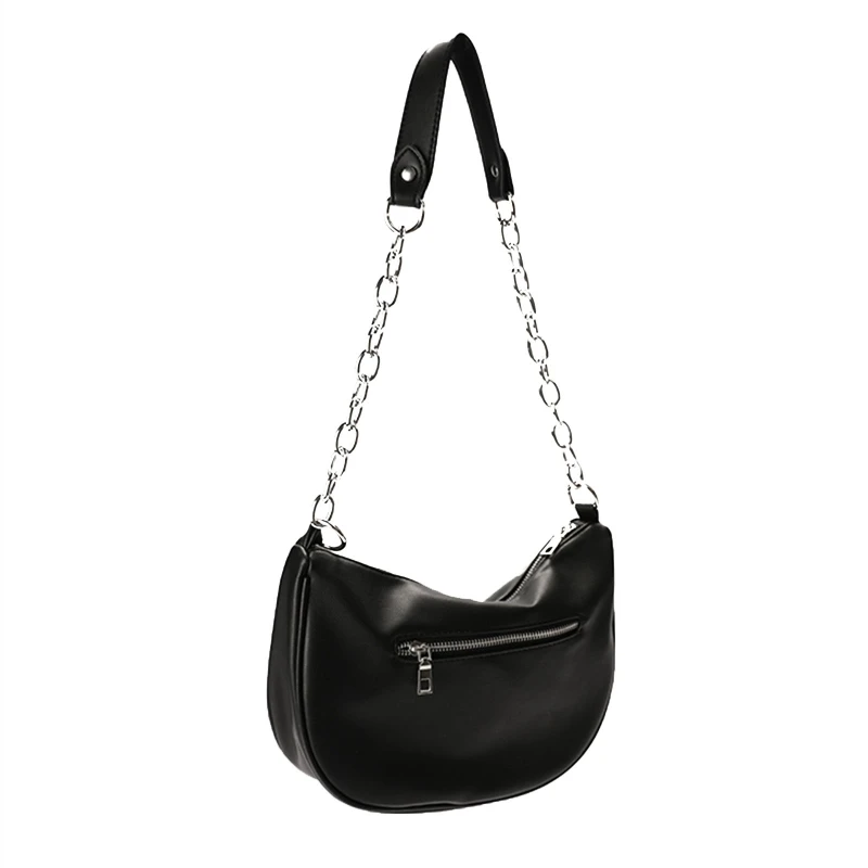

Trendy Messenger Bag Retro Black Shoulder Bag with Zipper PU Leather Underarm Bag Handbag for Street Strolling Shopping
