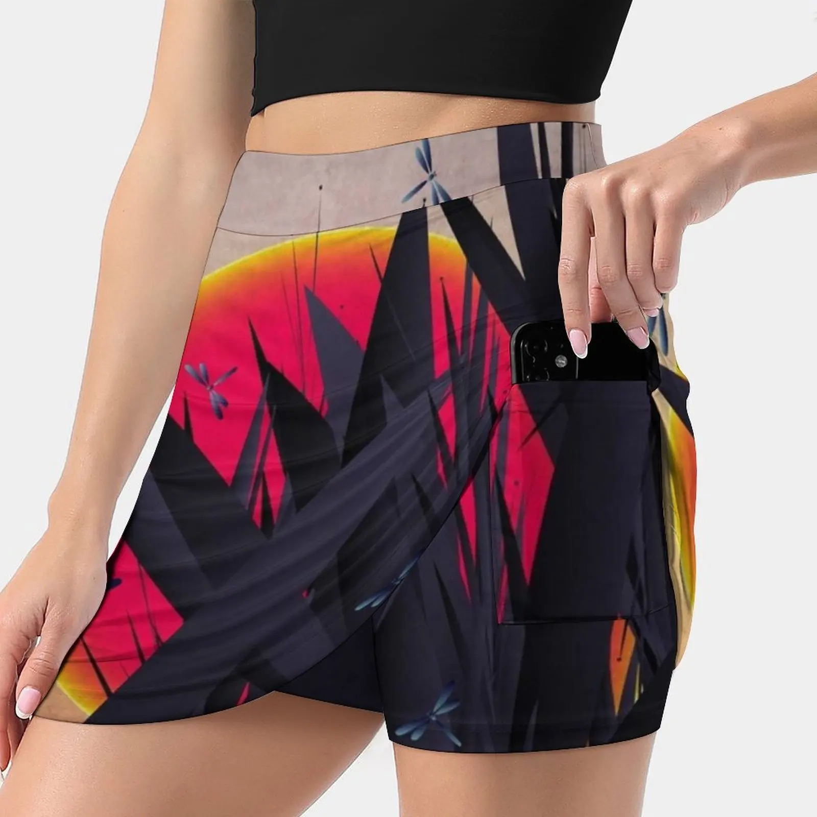 

Юбка женская летняя в Корейском стиле, Модная легкая жаропрочная юбка-брюки с красными стрекозами