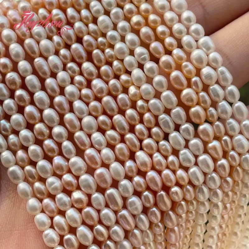 

3-3.5mm Natural Freshwater Pearl Oval Shape Loose Stone Beads For DIY Necklace Bracelat Earring Jewelry Making 15" Free shipping