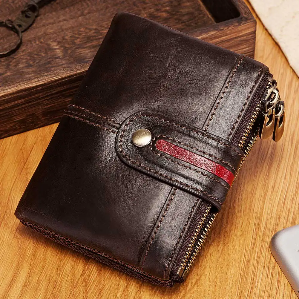 HUMERPAUL Genuine Leather RFID Protection Wallet for Men Short Multi Function ID Credit Card Holder Classic Money Bag Coin Purse