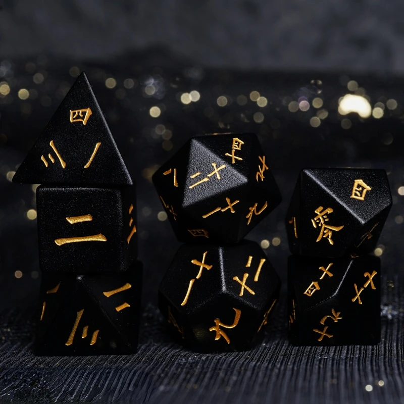 

Natural Obsidian Frosted DND Dice Set Gem Dull Polish Stone Engraved D&D Dices Cthulhu Dragon and Dungeon TRPG COC Dice Custom