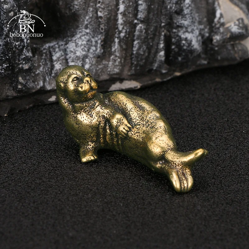 

Retro seal Figurines Miniatures Solid Brass Sea Animal Statue Tea Pet Desk Ornament Lucky Home Decorations Accessories Crafts