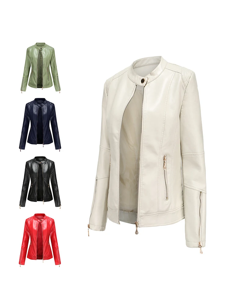 

Женская кожаная куртка из ПУ кожи, офисный простой элегантный повседневный приталенный короткий пиджак с воротником-стойкой, тонкие топы, в...