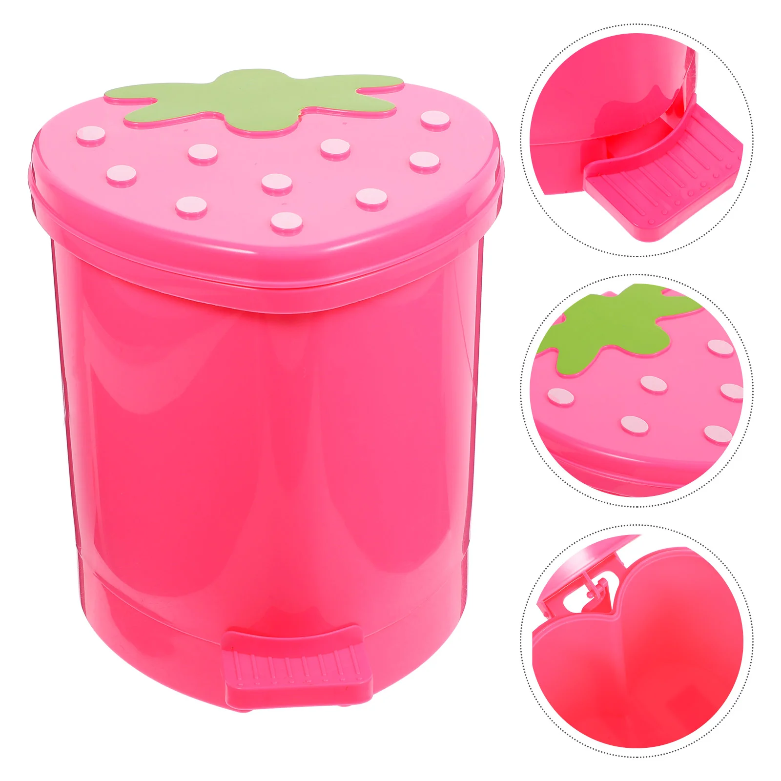 

Trash Can Bin Mini Waste Garbage Desktop Strawberry Lid Basket Table Cute Desk Countertop Container Swing Tiny Pink Kitchen
