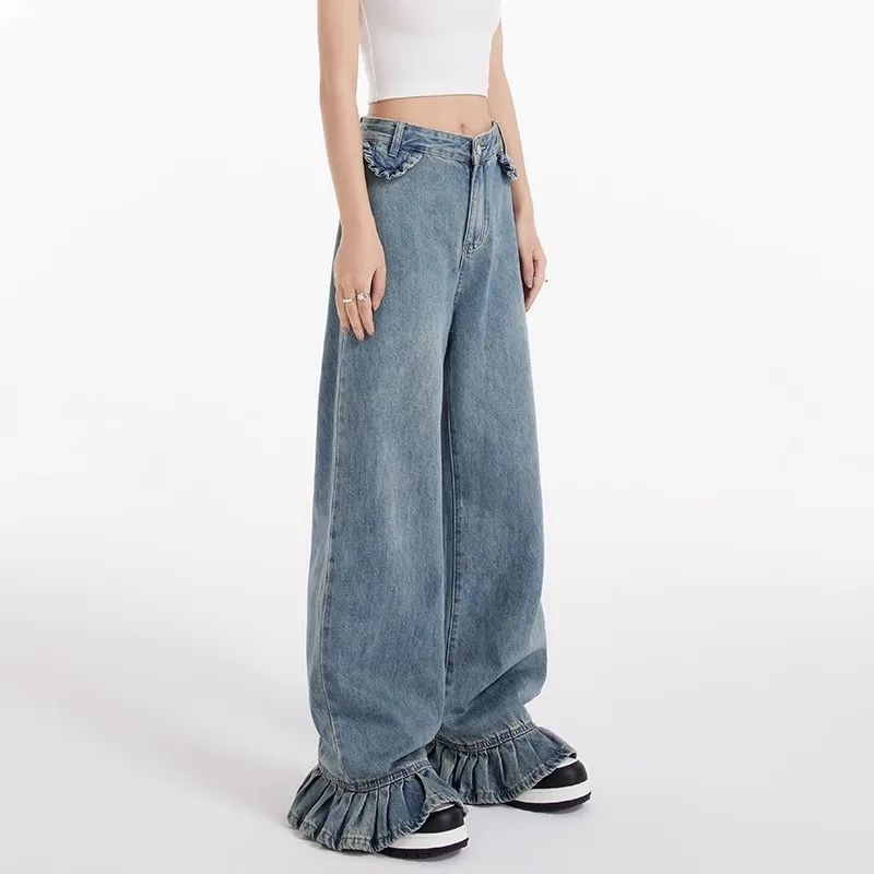 Женские винтажные джинсовые брюки WCFCX STUDIO модель Y2k в старинном стиле шикарная