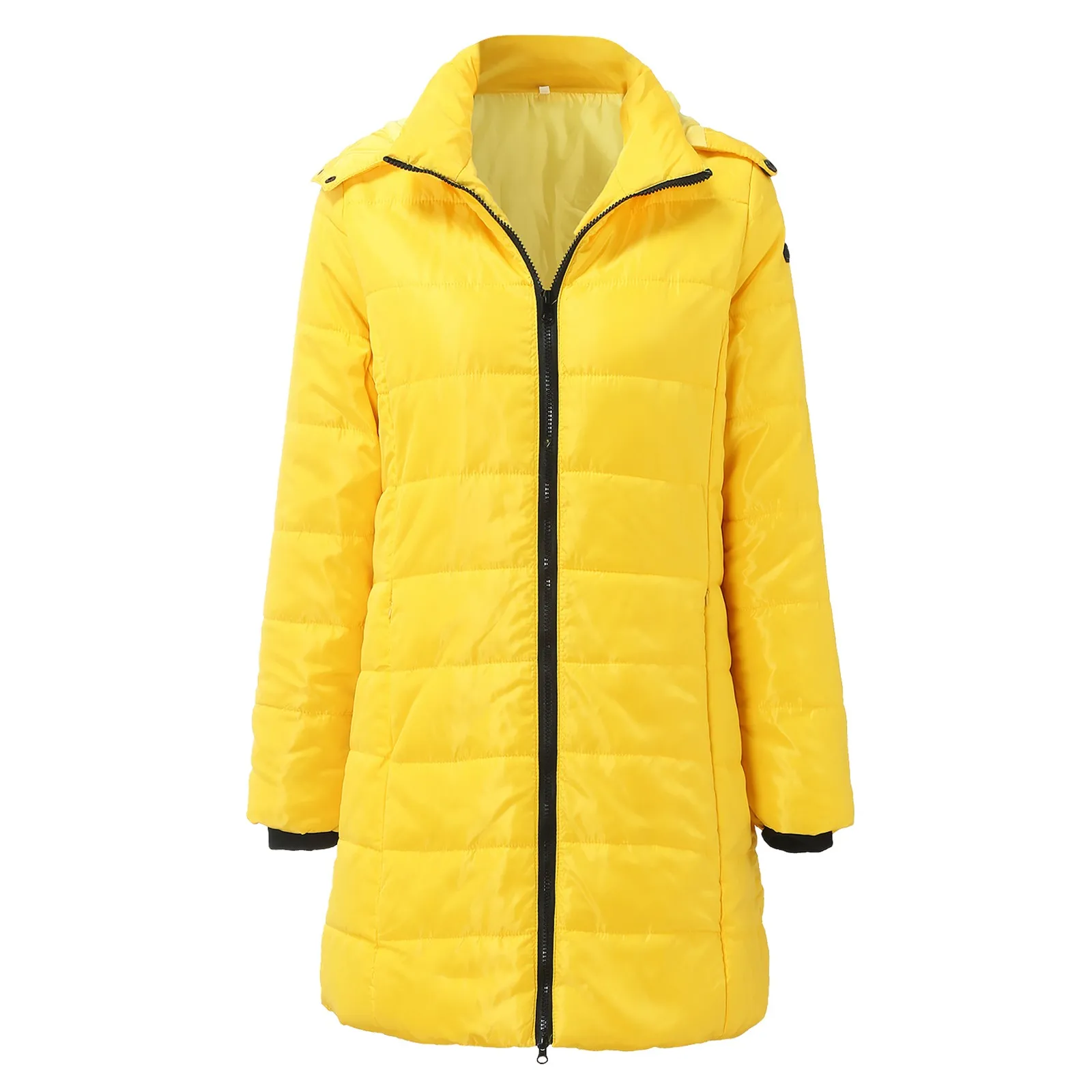 

Женская Повседневная однотонная куртка с карманами на молнии, свободная легкая зимняя куртка с длинным рукавом, пузырьковое пальто для жен...