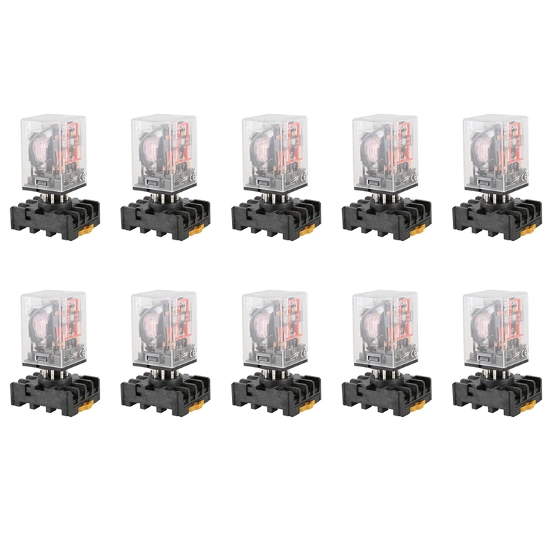

10X MK2P-I Clear Shell DPDT AC220V Coil Power Relay Socket Base