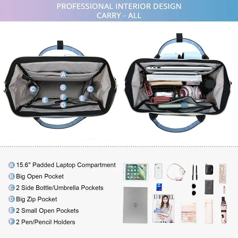 

"Colorful, Waterproof Design 15.6" Teacher/Nurse Work Bag - Perfect for School, Work & Everyday Use - Unique Women's USB College
