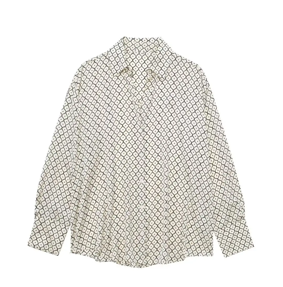

Женская модная Изысканная атласная длинная свободная блузка с геометрическим рисунком, блузка в стиле ретро на пуговицах с длинными рукавами, шикарные топы, 2023