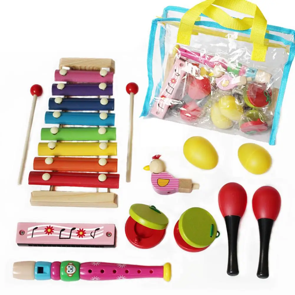 

19pcs Wooden Musical Instrument Toys Set For Kids Kindergarten Baby Safe durable Music Early Education Teaching Aids 7 Types