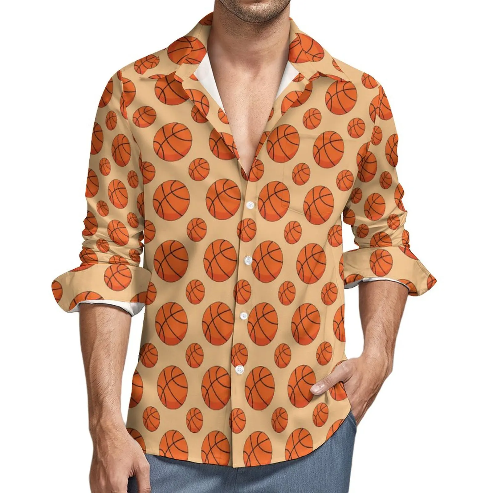 

Рубашка с принтом в виде баскетбола, Повседневная Блузка с длинным рукавом и графическим принтом, крутая весенняя одежда оверсайз