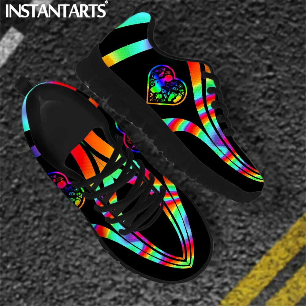 

INSTANTARTS Female Reproductive Rights Design Shoes Mesh Sneakers for Women Casual Lace Up Flats Zapatillas Ladies Walk Footwear