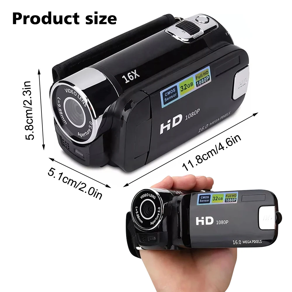 Цифровая камера 16/32 ГБ 1080P 16 МП 2 7-дюймовая HD-камера видеокамера с поворотным