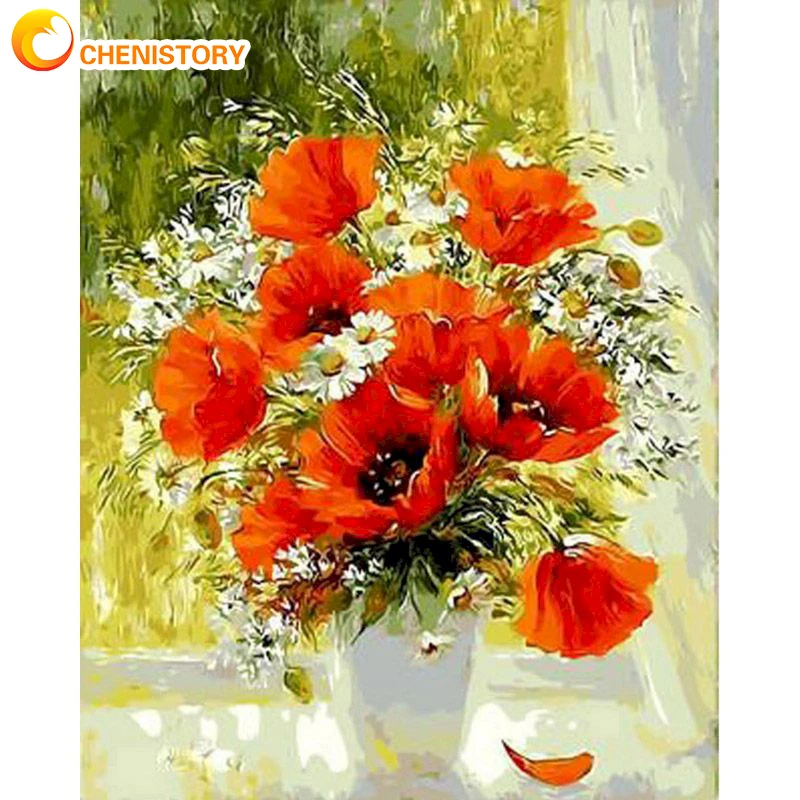 

CHENISTORY Painting By Numbers Poppies Flower Acrylic Oil Painting Hand Painted Art Gift DIY Picture Kits Home Decoration