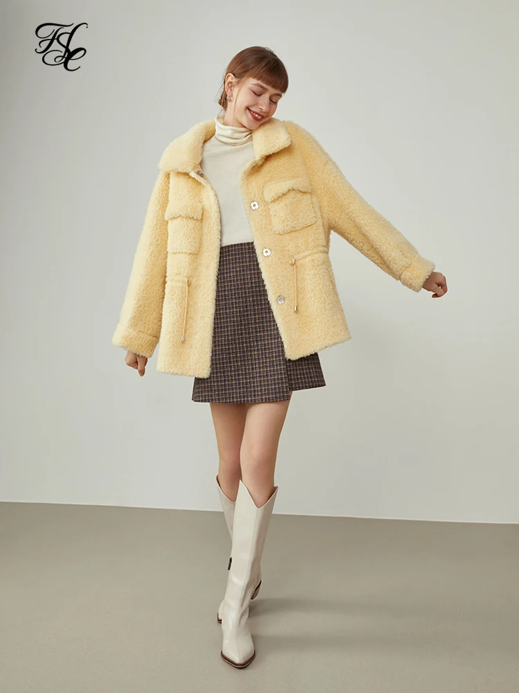 

Fansilanen Lamb Fur Coat Women's Autumn Winter 2021 New Short Imitation Fur Women Clothing Yellow Short Jacket For Women