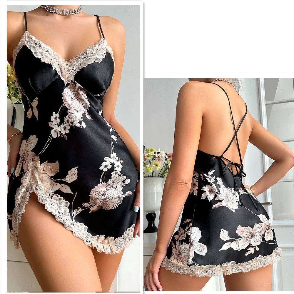 Шелковая пижама женская летняя сексуальная ночная рубашка одежда для отдыха