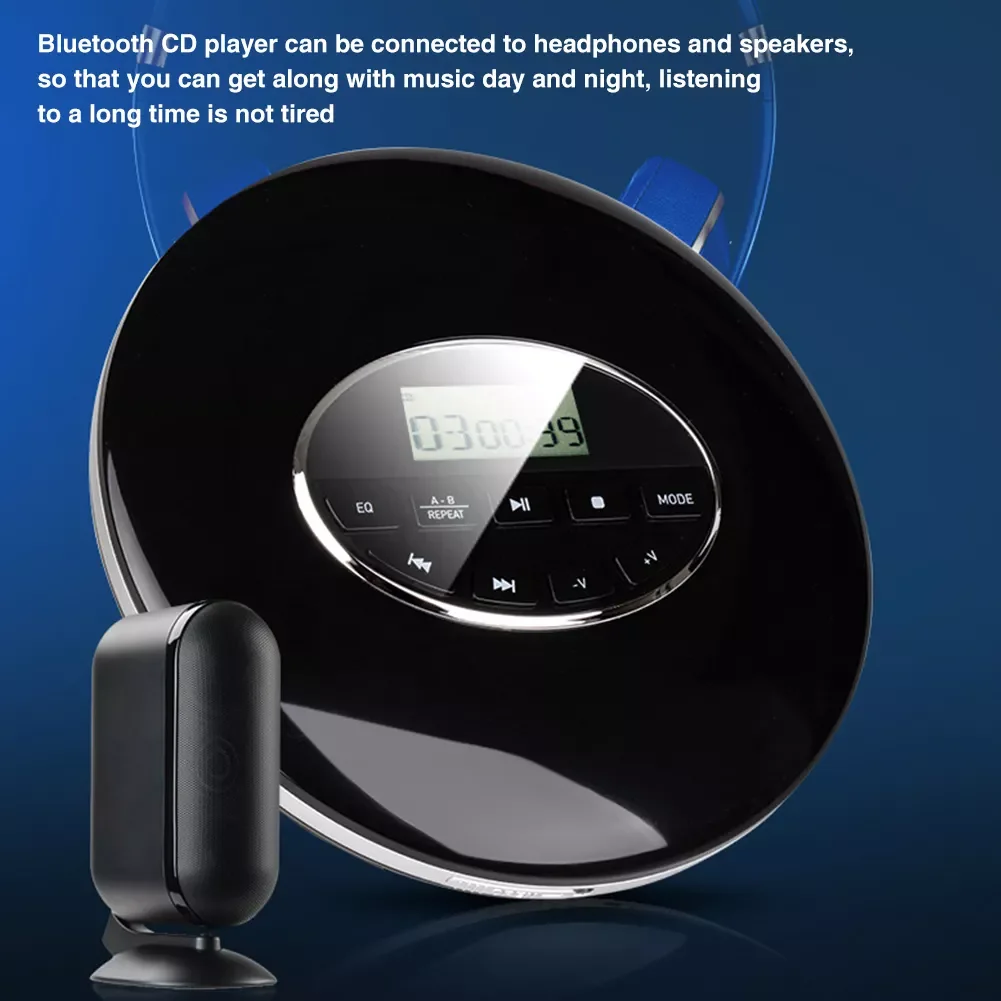 LCD Display Compact 3.5mm Jack Music Anti Skip Car USB AUX Portable CD Player Small Support TF Card Round Battery Powered enlarge