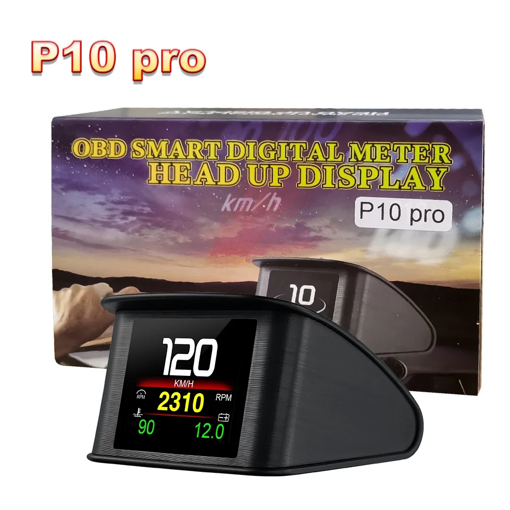 Фото Автомобильный проекционный дисплей P10 PRO OBD2, цифровой спидометр, бортовой компьютер, сигнализация о превышении скорости, код неисправности двигателя, электронные аксессуары №2