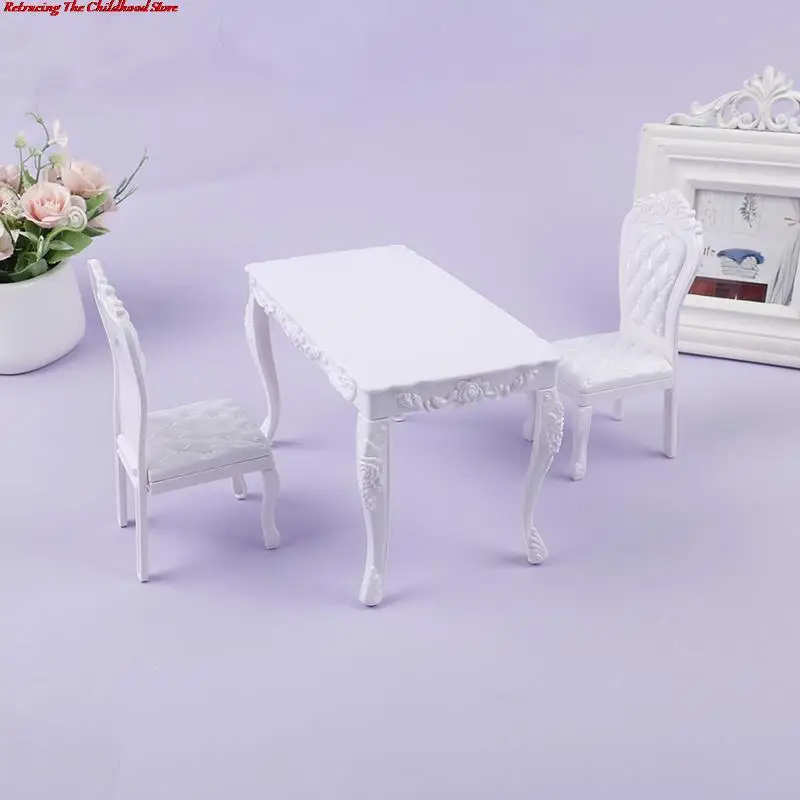 1/6 миниатюрная мебель для кукольного домика, деревянный белый обеденный стол, стул, набор моделей, искусственное украшение