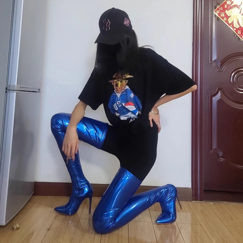 Ботфорты женские из лакированной кожи пикантные ботфорты стрейч без застежки на