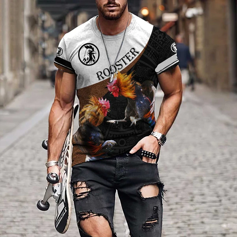 

2023 Летняя мужская футболка с 3D принтом, модная детская футболка, футболка с коротким рукавом, одежда оверсайз, женская футболка, петух, хип-х...