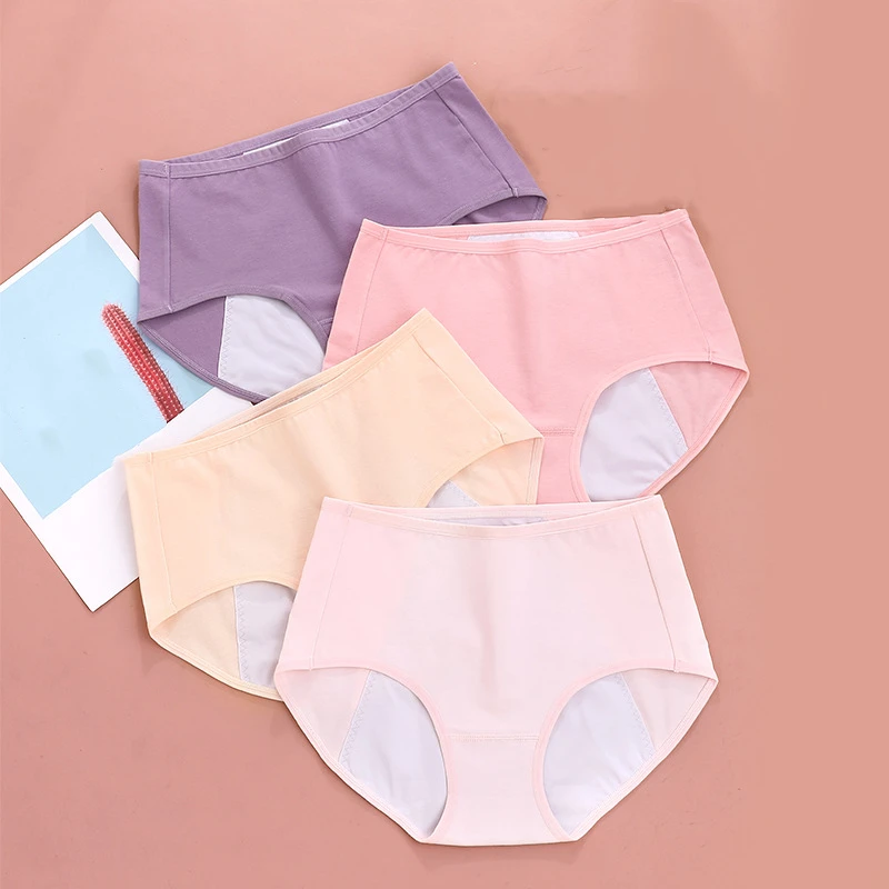 Women's Cotton Breathable Waist Panties Girl Solid Color Briefs