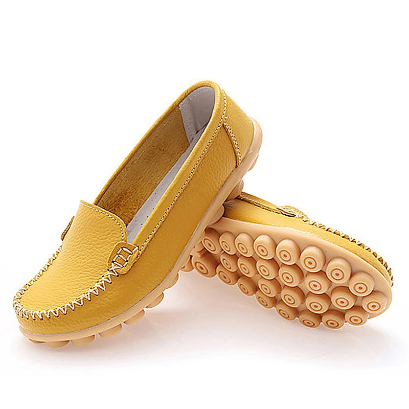 Summer Women Shoes Flat Shoes Loafers Genuine Leather New Style Round Toe Shallow Spring Ladies Shoes Plus Size Sports Shoes