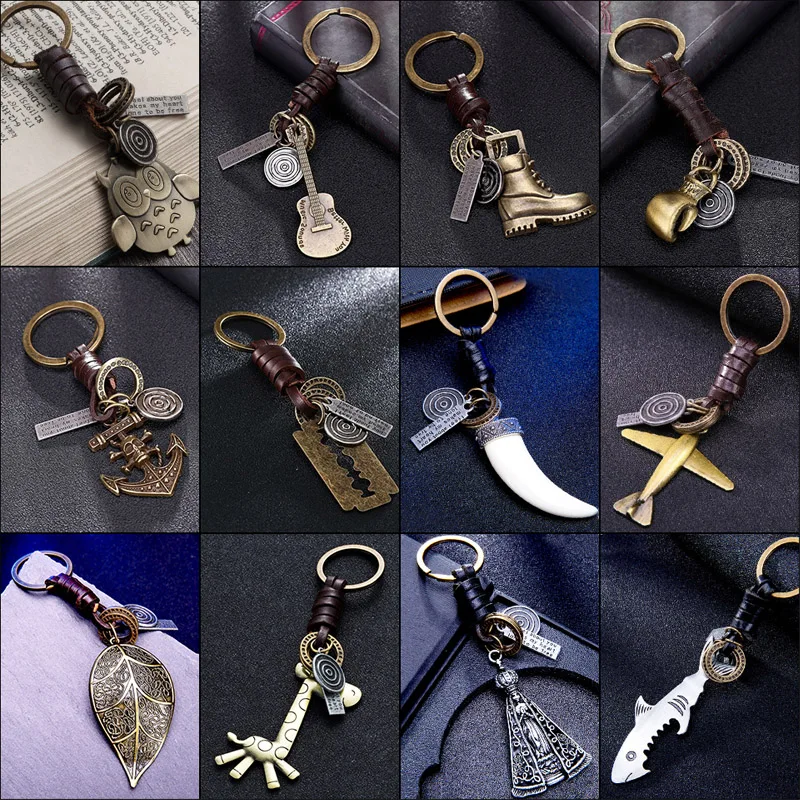 

2020 Fashion women men jewelry keychain New Owl handbags pendant genuine leather key chain chains ring holder chaveiro wholesale