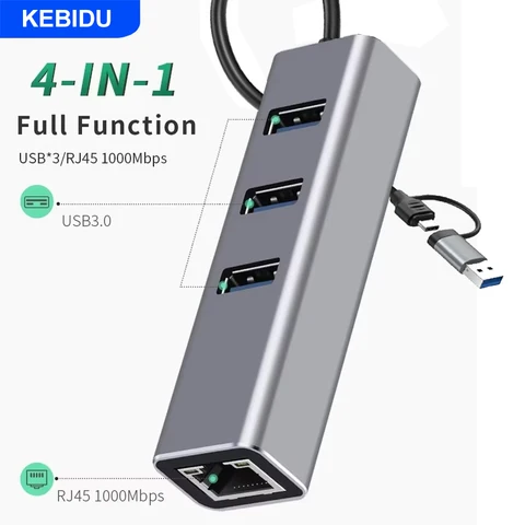 KEBIDU 4-портовый USB 3.0 концентратор с Ethernet