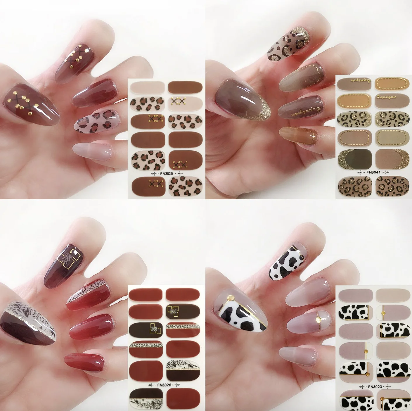 3D Leopard press On Nails Stickers for Nails Nails Parts Nail Art Decorations Manicure Nails Art Full Cover Adhesive Sticker Set