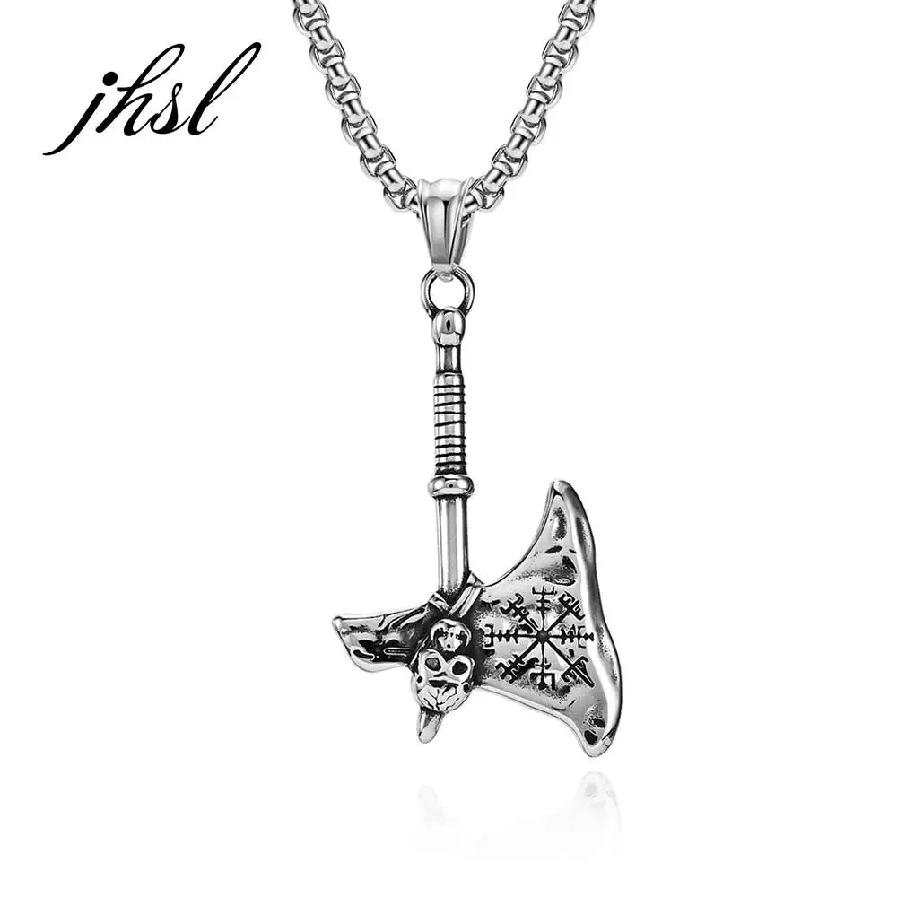 

JHSL Classic Northern Europe Viking Axe Men Necklace Pendants Stainless Steel Black Silver Color Fashion Jewelry Wholesale