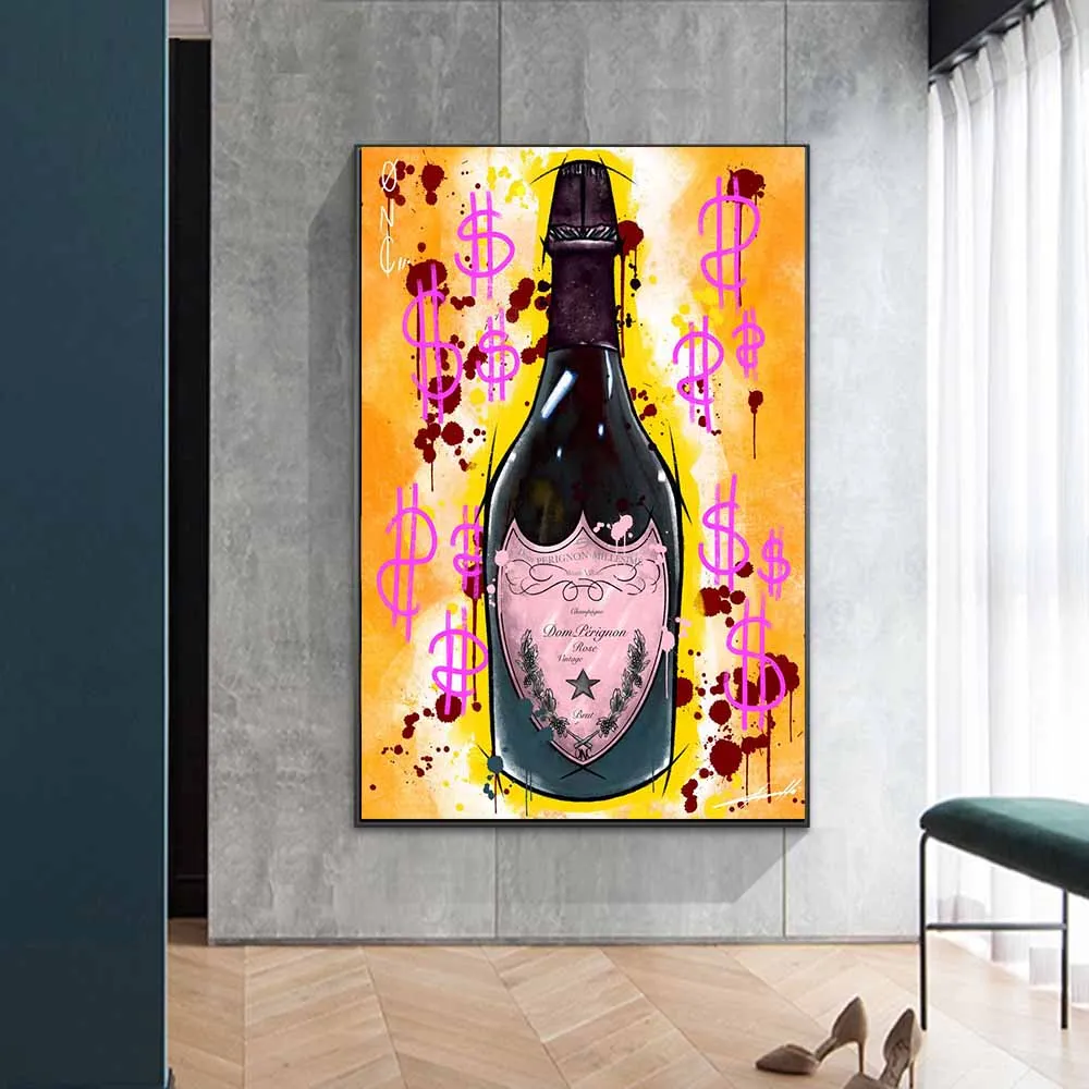 

Graffiti Champagne Poster And Prints Luxury Dollar Sign Canvas Painting Abstract Street Art Picture Fashion Decoration Cuadros