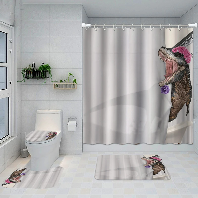 

Washable Waterproof Bathroom Shower Curtain Sets Toilet Seat Cover Non-Slip Bath Mat Rug Carpet Bathroom Decor Polyester Fabric